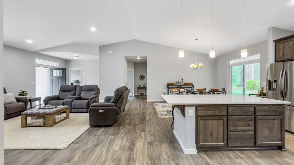 Home Plan 2248 living, kitchen, and dining room.