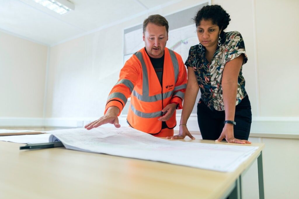 Engineer looking at architectural plans