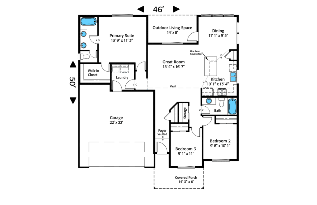 Home Plan 1382L floor layout.