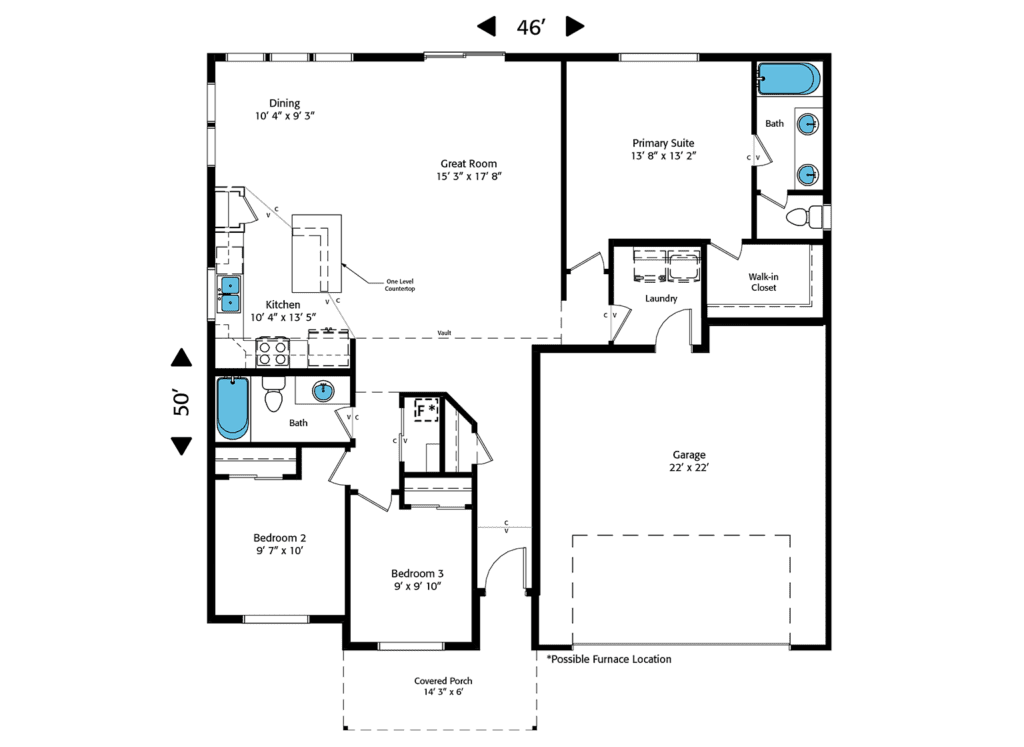 Home Plan 1494R floor layout.