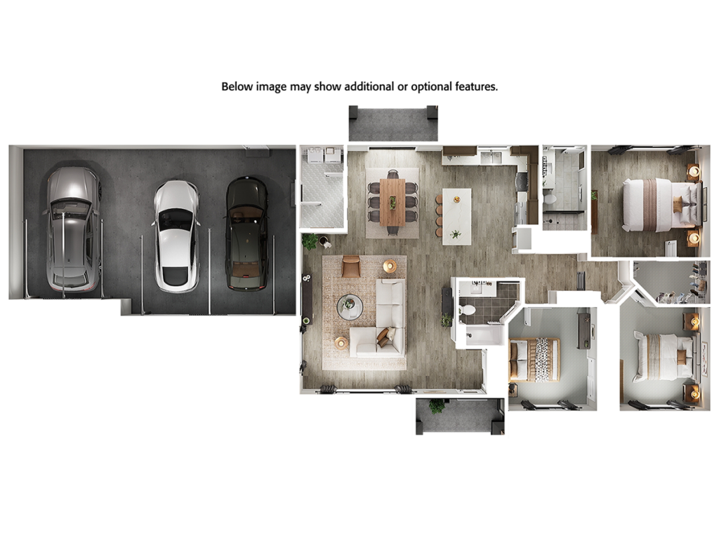 Home Plan 1716L 3D floor plan top view with upgrades.
