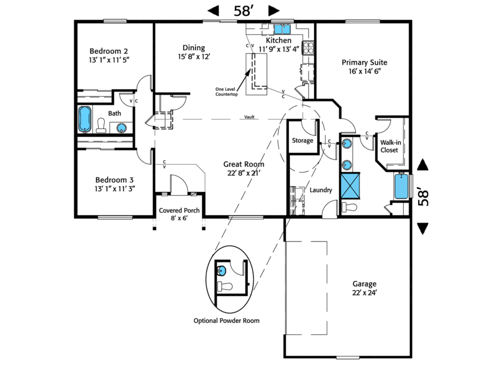 Home Plan 1940A-R floor layout.