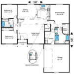 Home Plan 1940A-R floor layout.