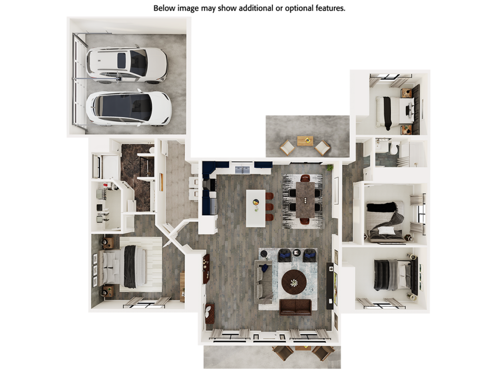 Home Plan 2188 3D floor plan top view with upgrades.