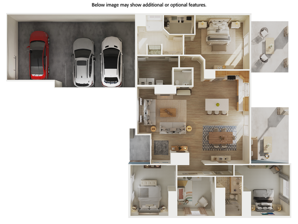 Home Plan 2232L 3D floor plan layout with additional features and upgrades