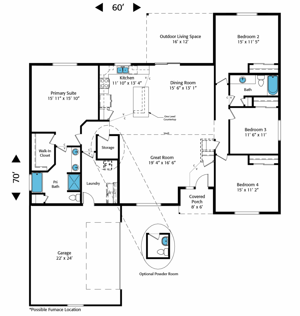 Home Plan 2232L floor plan layout.