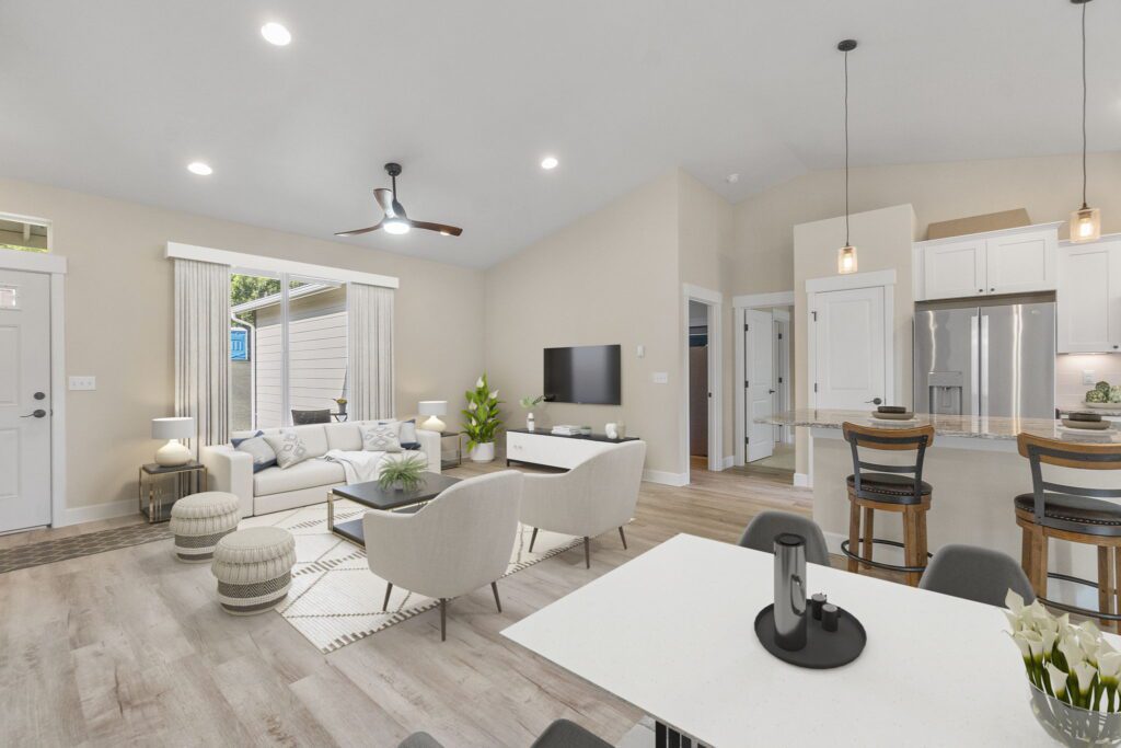 Home Plan 1491 living and kitchen.