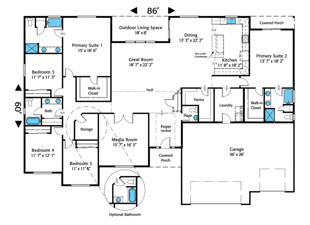 Home Plan 3464H floor layout.