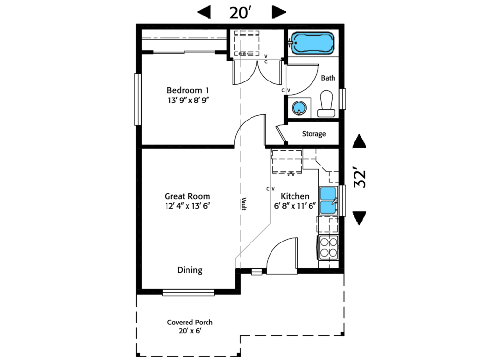 Home Plan 500A-R floor layout.