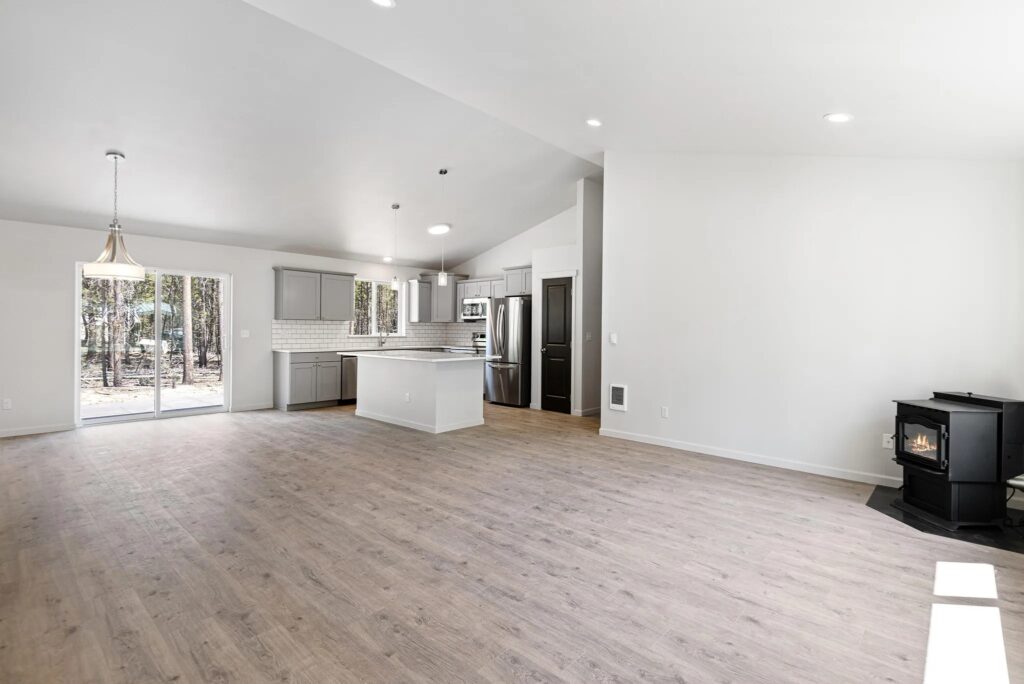 Home Plan 1721 kitchen, dining, and living room.