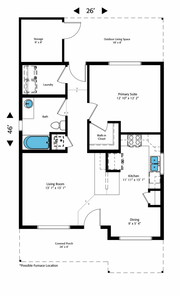 Home Plan 800L floor plan layout.