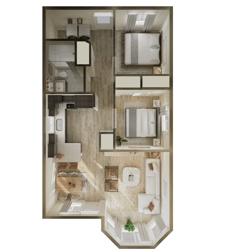 Home Plan 843 enhanced floor plan layout.