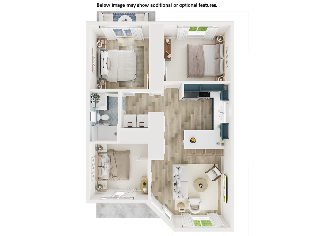 Home Plan 897A-L 3D floor plan top view with upgrades.