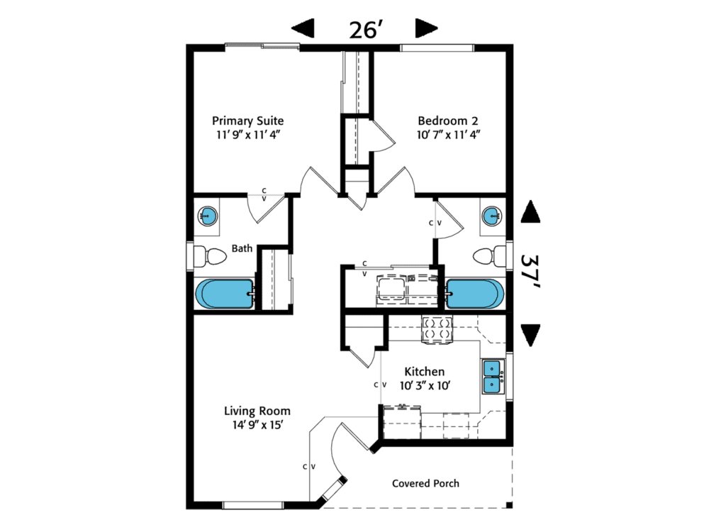 Home Plan 897B-R floor layout.