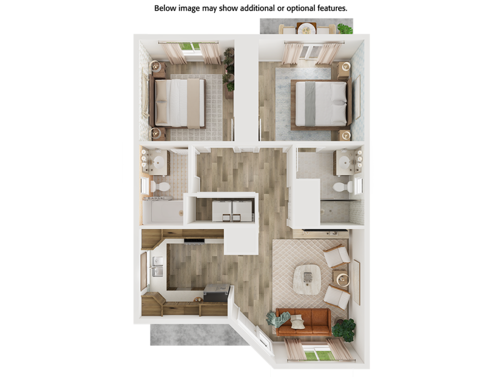 Home Plan 897B-L 3D floor plan top view with upgrades.
