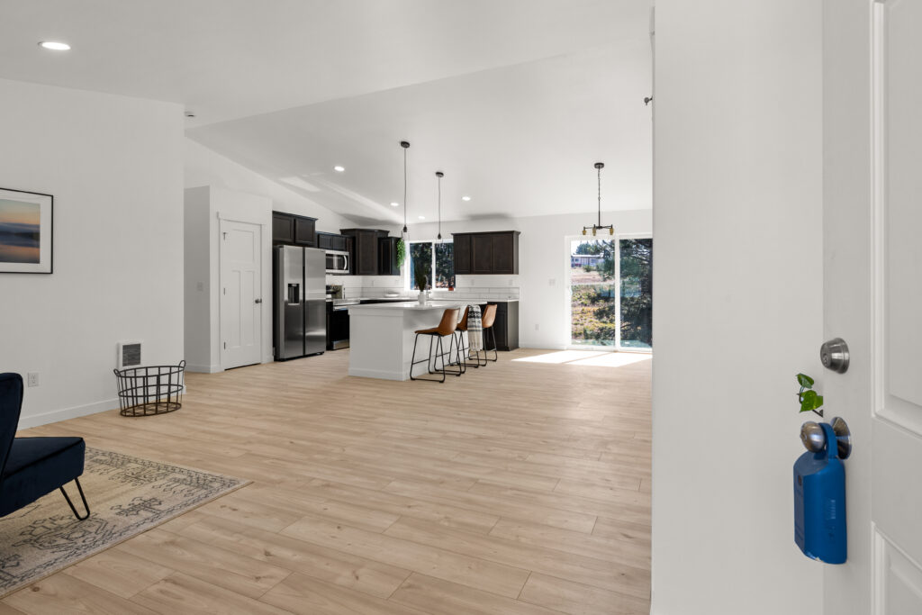 Home Plan 1491 kitchen and living room.