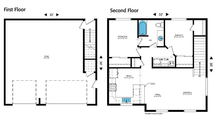 HiLine Homes Home Plan 936 Floor Plan Right Orientation