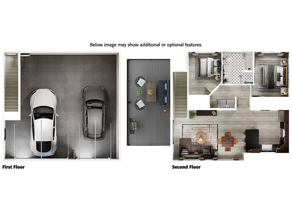 Home Plan 936 3D top view with upgrades and enhancements.