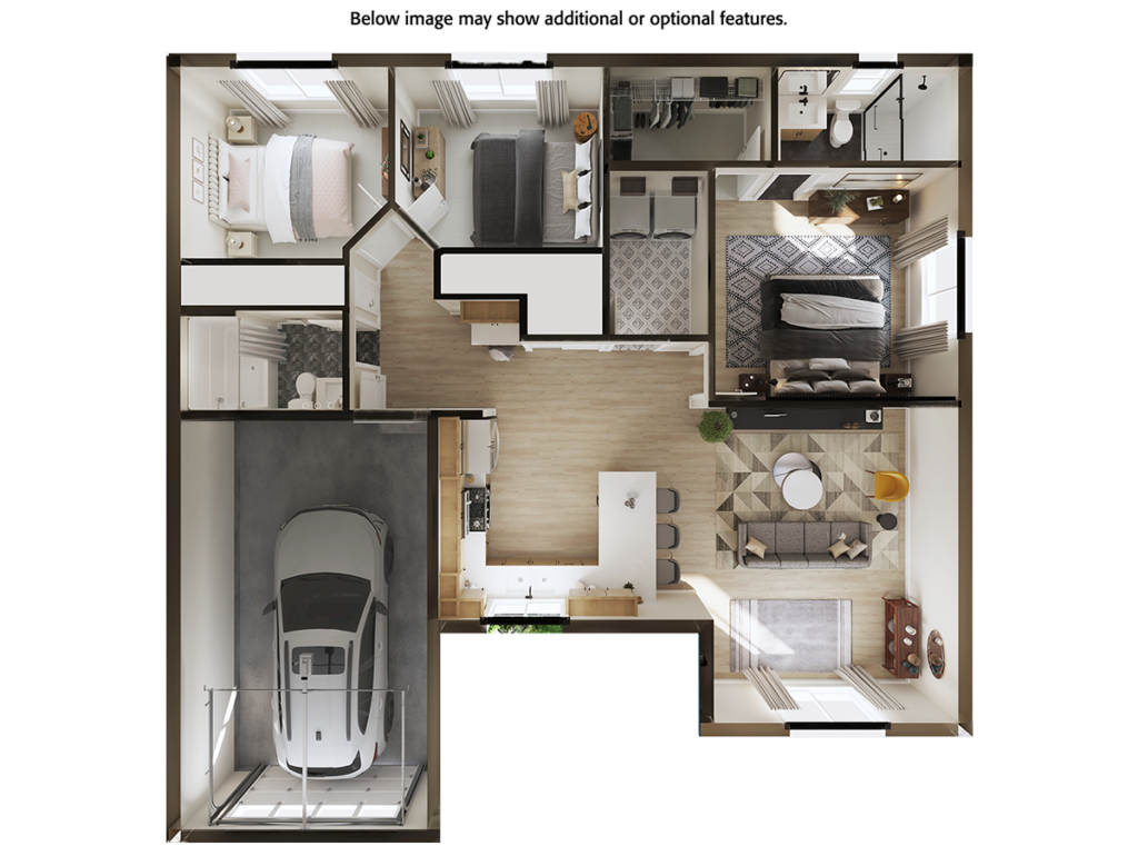 Customized 3D layout of home plan 1196.