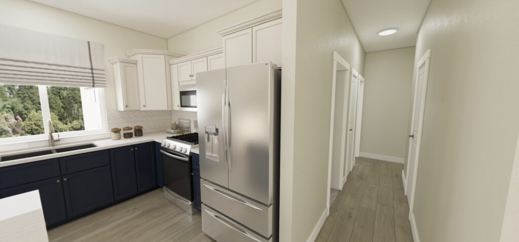 Home Plan 1200 kitchen and hallway.