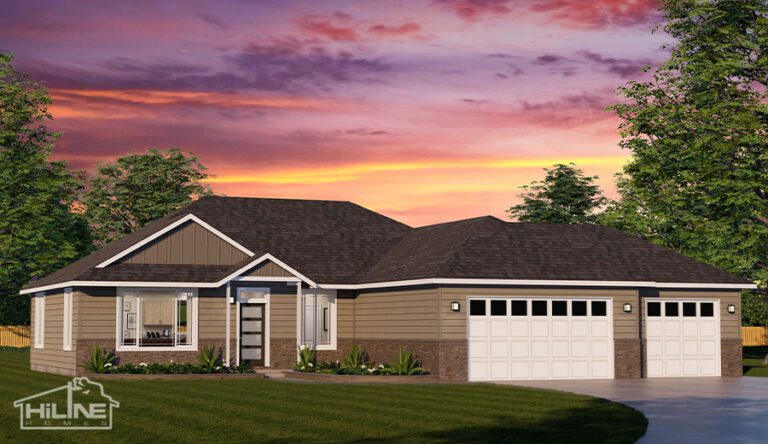 Home Plan 1664 hipped roof enhanced elevation.