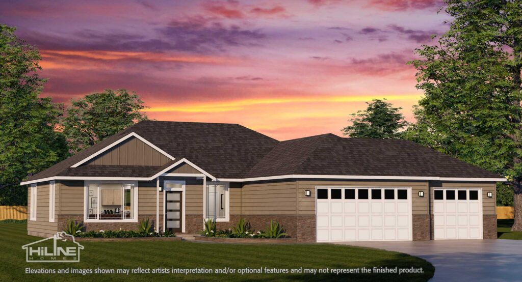 Home Plan 1664 hipped roof enhanced elevation.