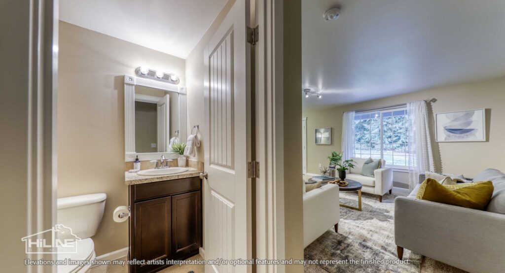 Home Plan 1768 powder bath and living room.