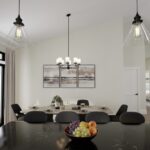 Home Plan 1940B kitchen island and dining room.