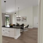 Home Plan 1940B kitchen island and dining room.
