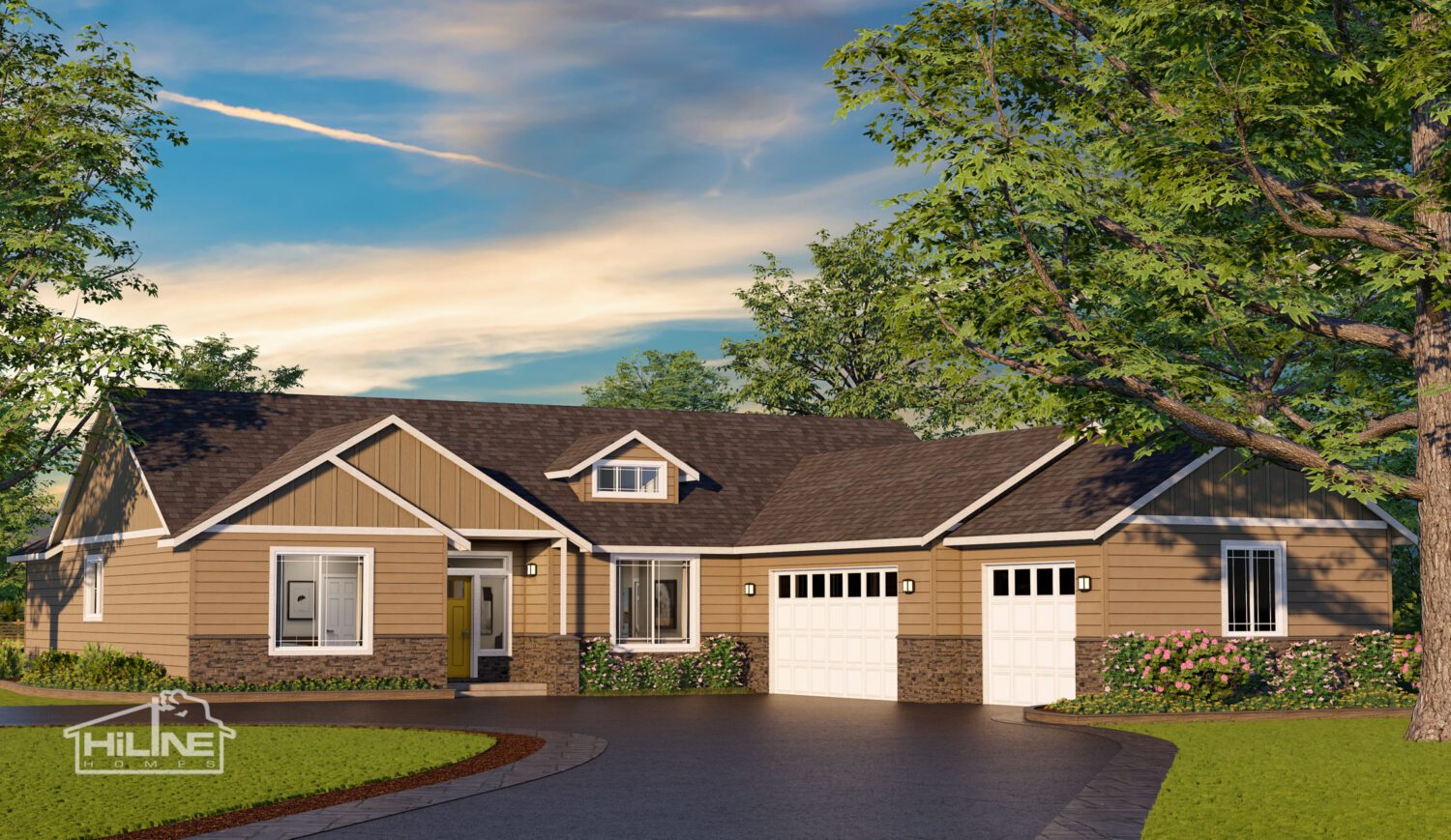 Modern 2 Bedroom House Design Plans with Garage, image size:1500x869