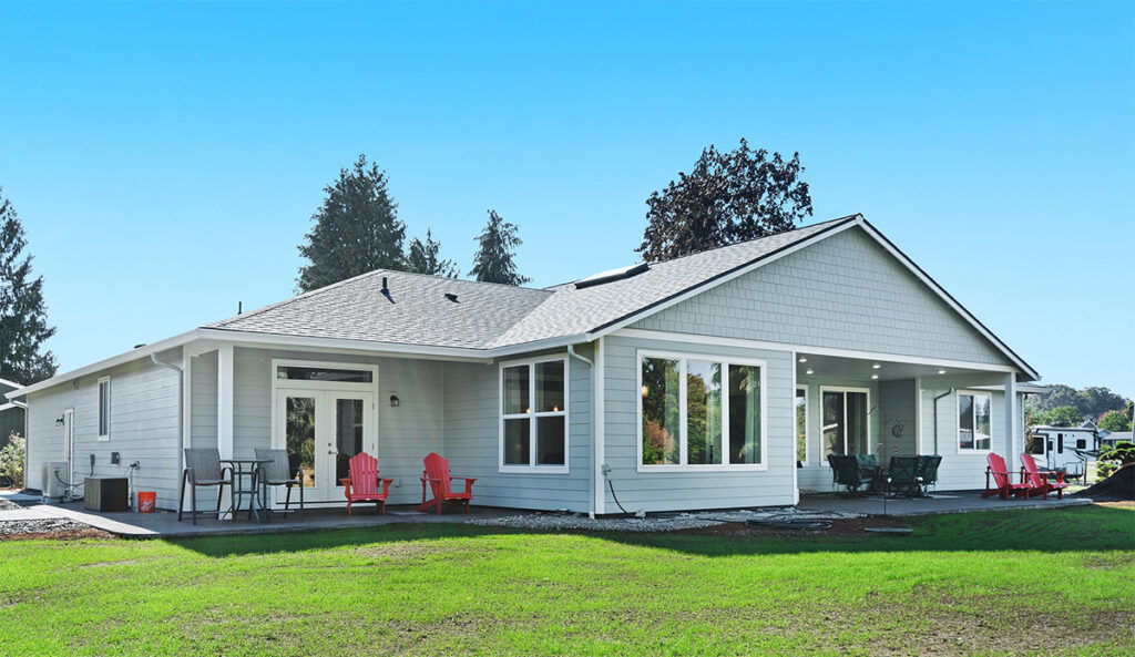 Exterior rear of custom home build in Scappoose, Oregon.