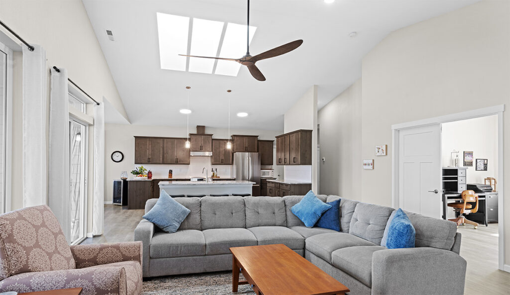 Custom interior of home plan 2443 showcasing skylights.