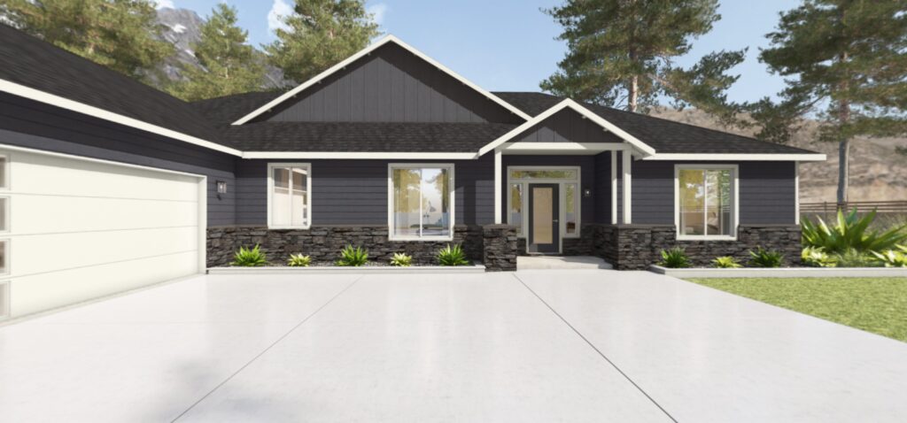 Home Plan 2443 exterior front view.