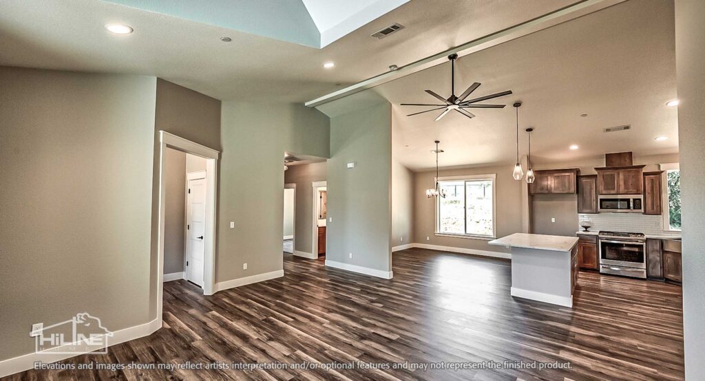 Home Plan 2576 kitchen, great room, and dining.