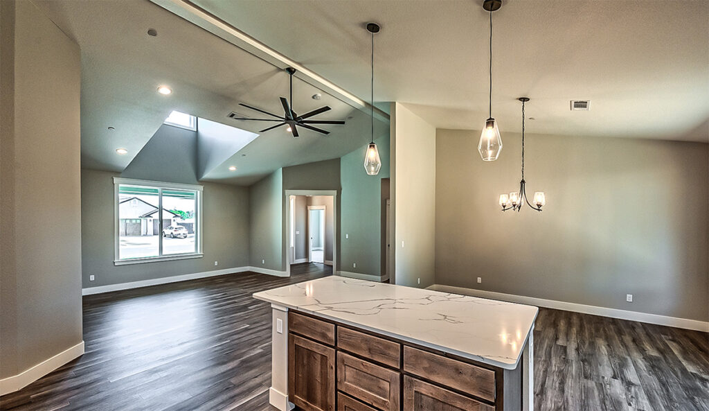 Kitchen to dining and living room.