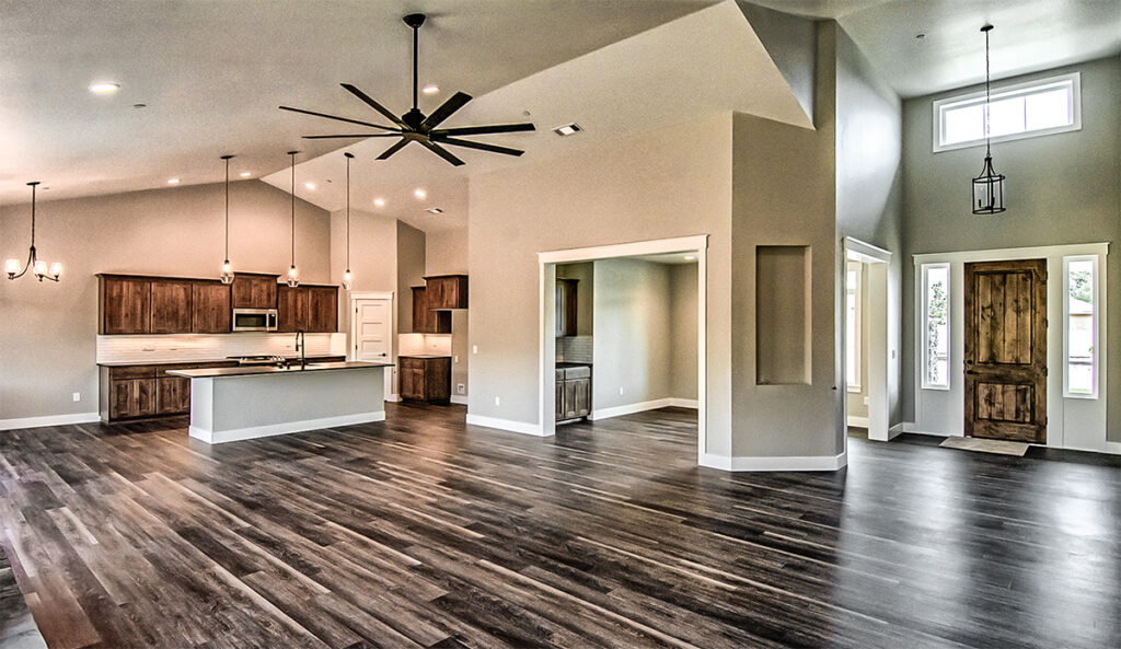 Kitchen and foyer in home plan 2592.