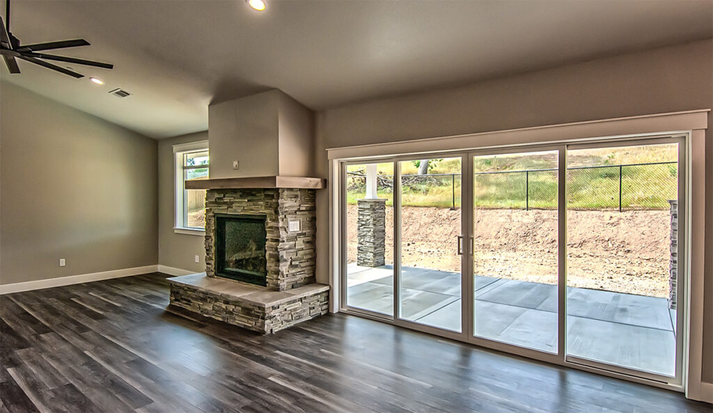 Living room with custom fireplace.