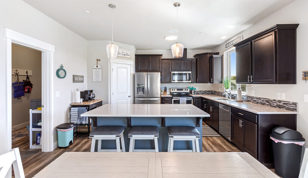 Dining area and kitchen view.