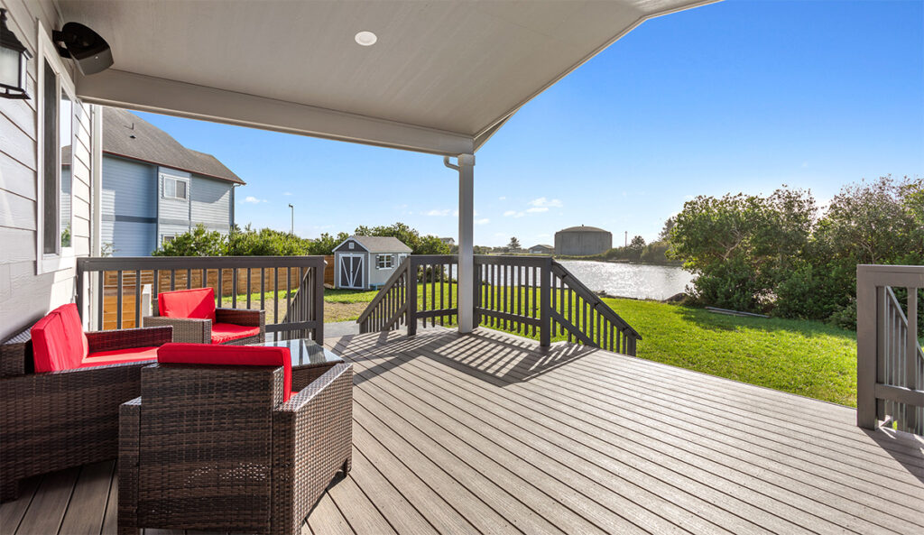 Back patio looking out to lake.