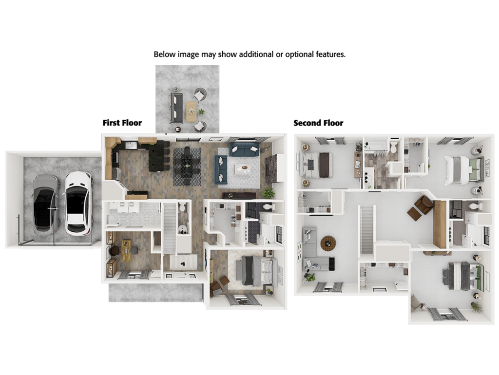 Home Plan 3072L 3D floor plan top view with upgrades.