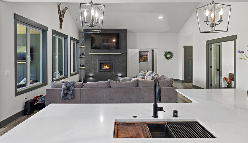 View from kitchen into living room.