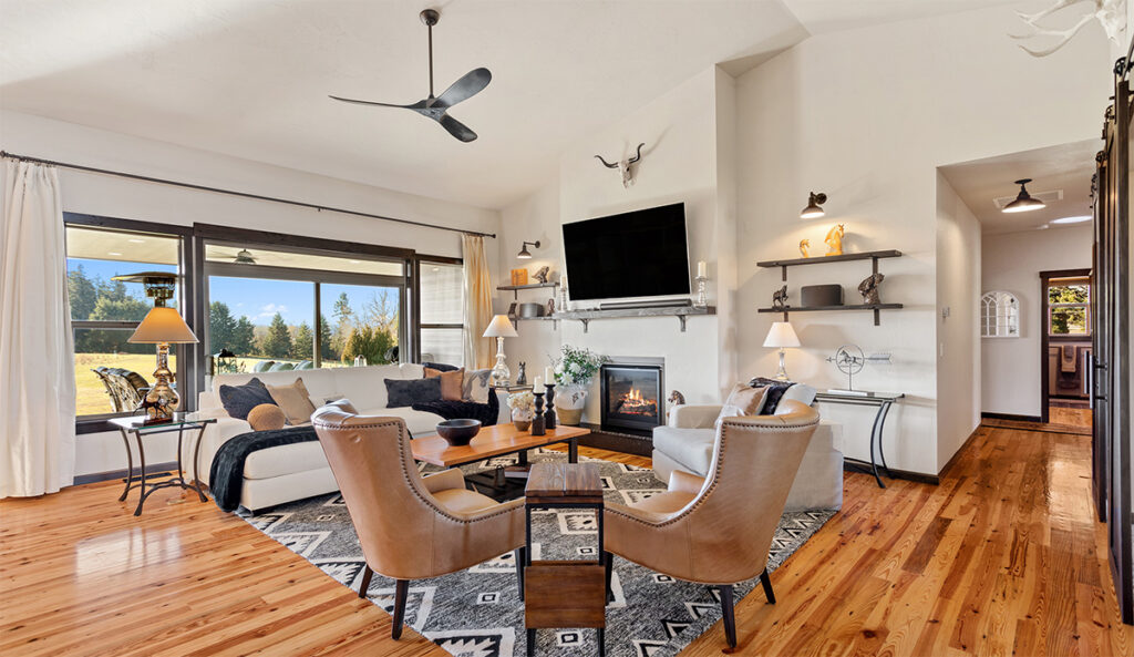 Custom living room with fireplace.