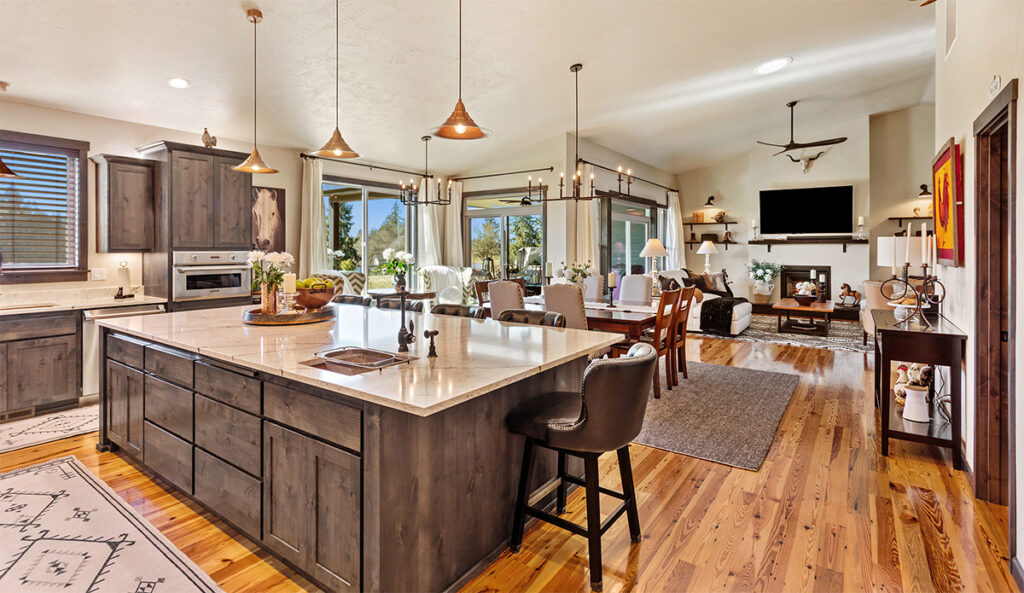Open concept from kitchen into living area.