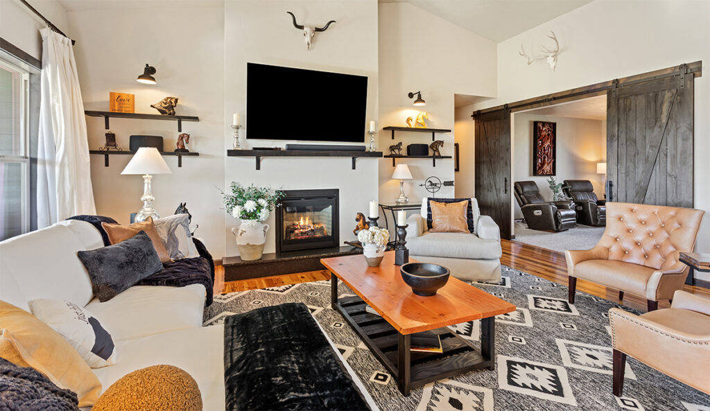 Living room adjacent to bonus room.