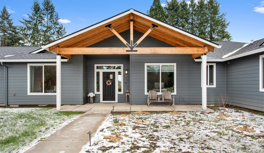 Exterior timber frame on home plan 3711.