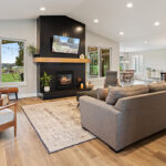 Living room with custom fireplace.