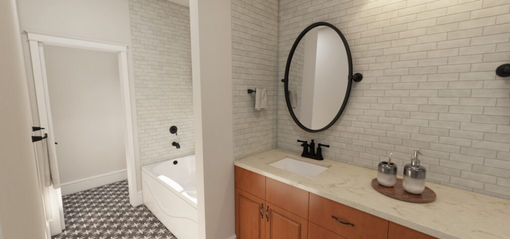 Home Plan 3711 primary bath showing the tub/shower.