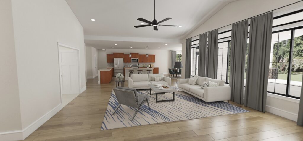 Home Plan 3711 great room and kitchen.