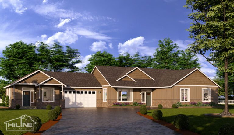 Home Plan 500A attached to Home Plan 2112 with enhanced elevation.