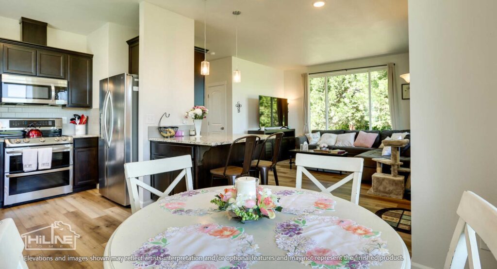 Home Plan kitchen, dining, and living room.